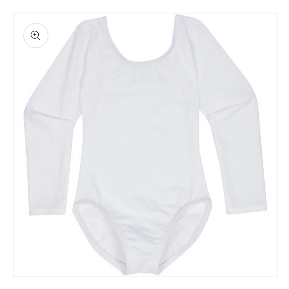 White Lined Long Sleeve Ballet Dance Leotard, Bodysuit w/ Snap Closure, 12-24M